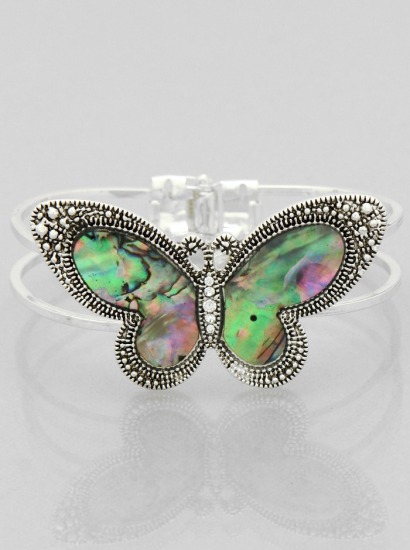 Silver Tone Abalone Hinge Style Butterfly Bracelet
