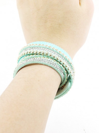 Sea Foam Green Wrap Bracelet | MULTI-LAYERED-SUEDE-CRYSTAL-STUDDED-WRAP-AORUND-BRACELETS-20-82542-AQG-2.jpg