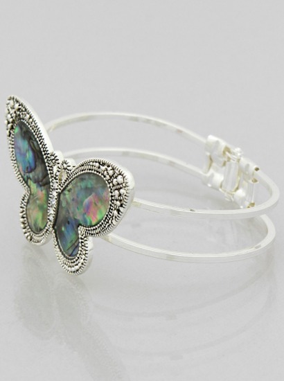 Silver Tone Abalone Hinge Style Butterfly Bracelet | large_a1b2b73e9_BUTTERFLY-MOTHER-OF-PEARL-HINGE-BRACELETS-42-JB5292-ASABA-1_top.jpg