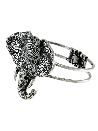 DESIGN PATTERN ELEPHANT, ANTIQUE SILVER TONE BANGLE BRACELET | f_JB5566-SB_1.jpg