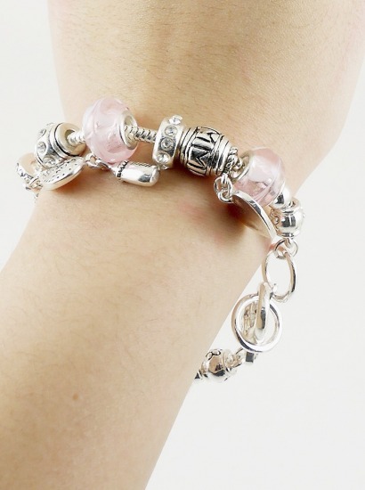 Mom Theme Textured Glass Beads Charm Bracelet | MOM-THEME-TEXTURED-CHARM-BRACELETS-22-OB02914-ASPNK-1.jpg