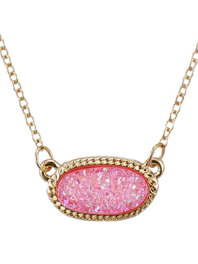 DRUZY OVAL SHAPE PENDANT NECKLACE PINK - Necklaces - Bracelet Room