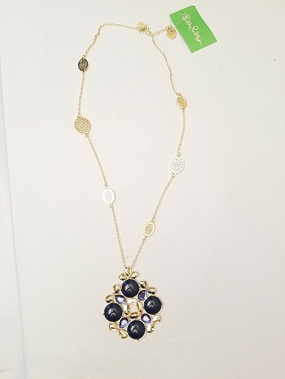 Lilly Pulitzer True Navy On The Square Necklace Jewelry Fashion Blue Medallion | lilly3.jpg