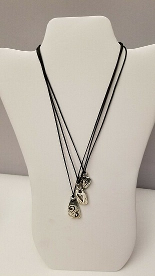 Brighton Brazilian Triple Silver Dangling Hearts Black Leather Cord Necklace  | heart3.jpg