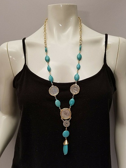 Chico's Isabella Turquoise Stone & Coin Gold Y Drop Necklace NWT | chico.jpg