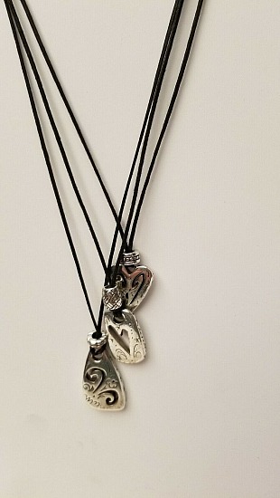 Brighton Brazilian Triple Silver Dangling Hearts Black Leather Cord Necklace  | heart2.jpg