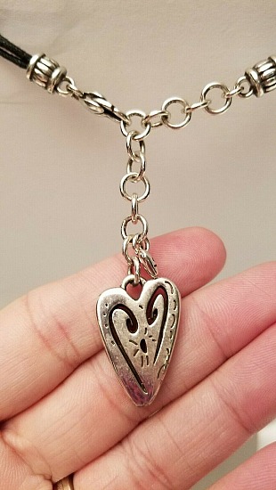 Brighton Brazilian Triple Silver Dangling Hearts Black Leather Cord Necklace  | heart4.jpg